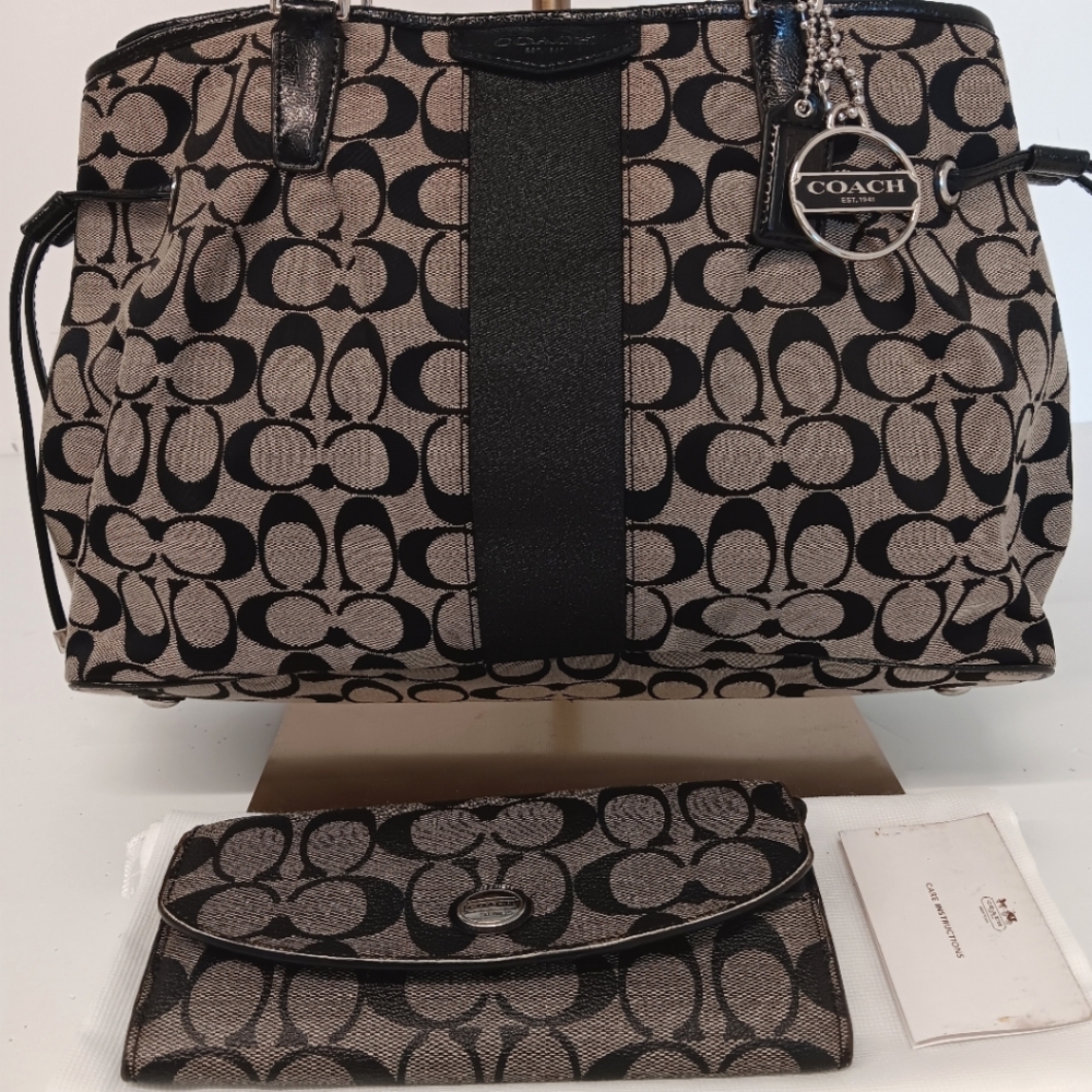 Coach Signature Monogram Stripe Canvas Devin Shou… - image 2